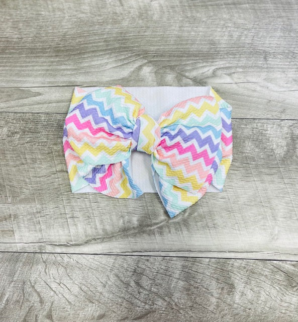 Pastel Chevron Messy Bow Headband