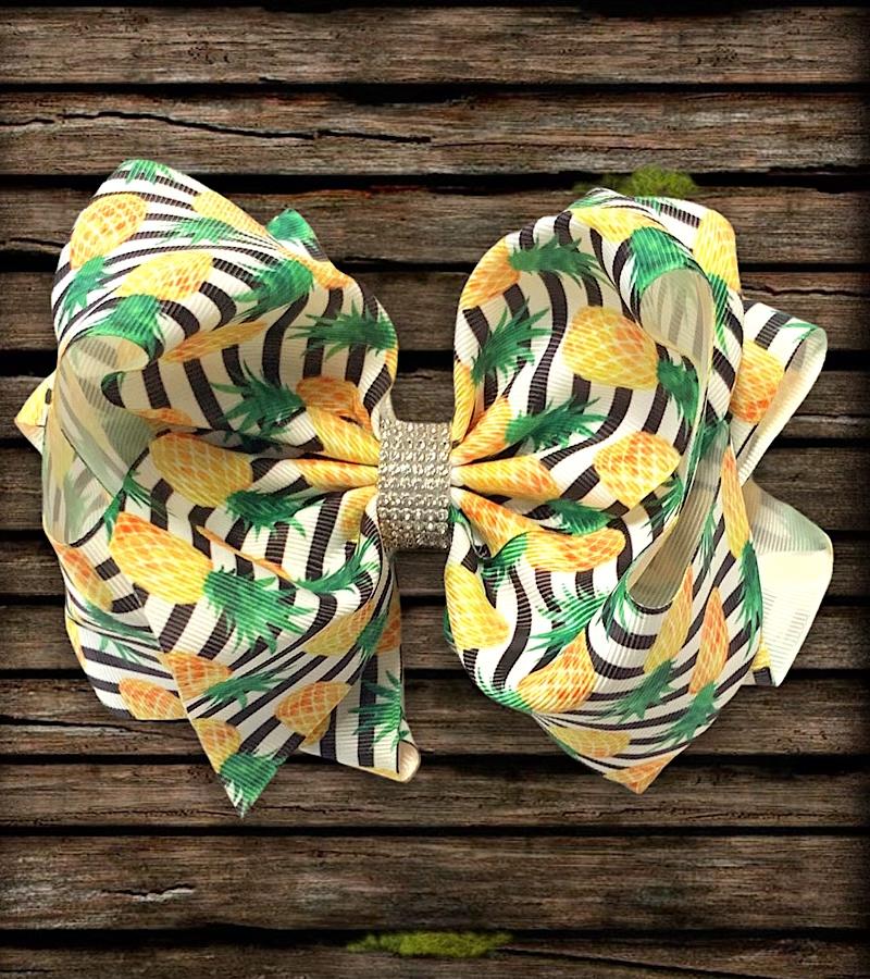 Pineapple Double Stacked Rhinestone Bow