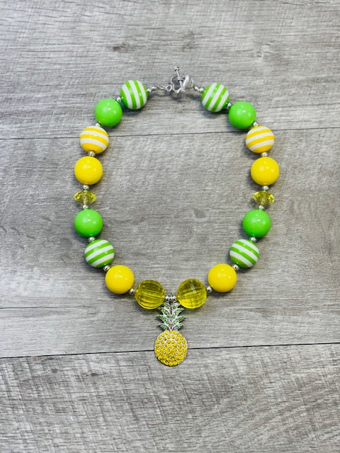 Lime & Yellow Rhinestone Pineapple Necklace