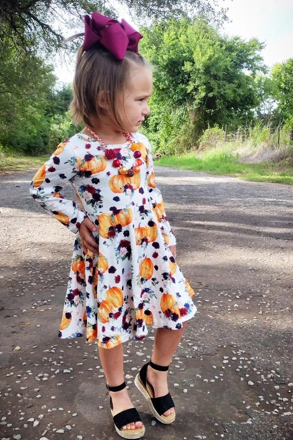 Fall Floral Pumpkin Dress, 3XS-3-6M | Dash of Glitter Fall Floral Pumpkin Dress, 3XS-3-6M | Dash of Glitter