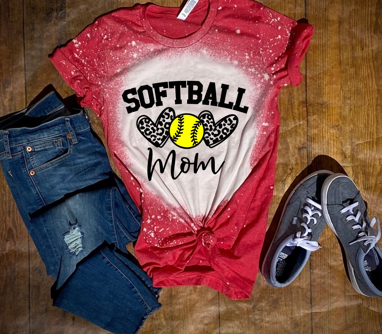 Leopard Heart Softball Mom- MANY COLORS