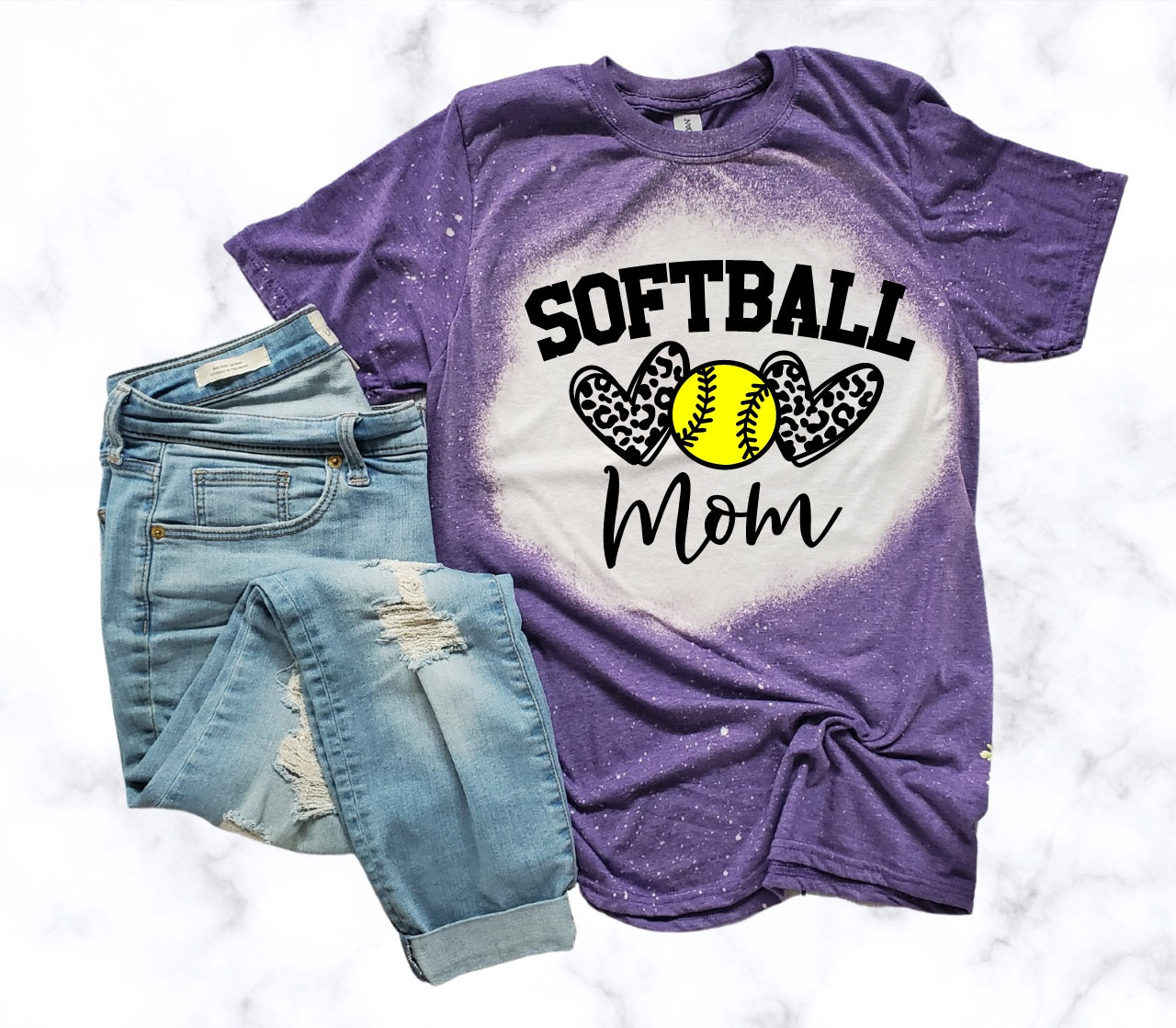 Leopard Heart Softball Mom- MANY COLORS