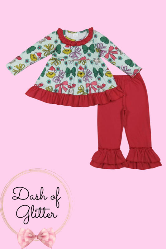 Gr*nch Bow Pant Set