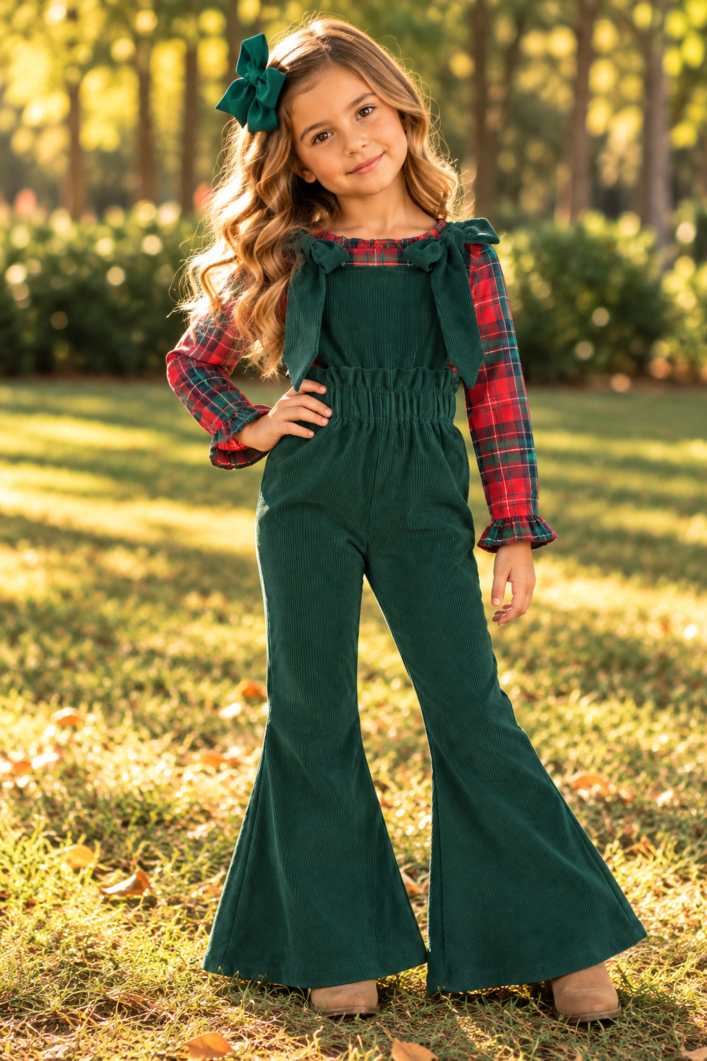Plaid Suspender Pant Set