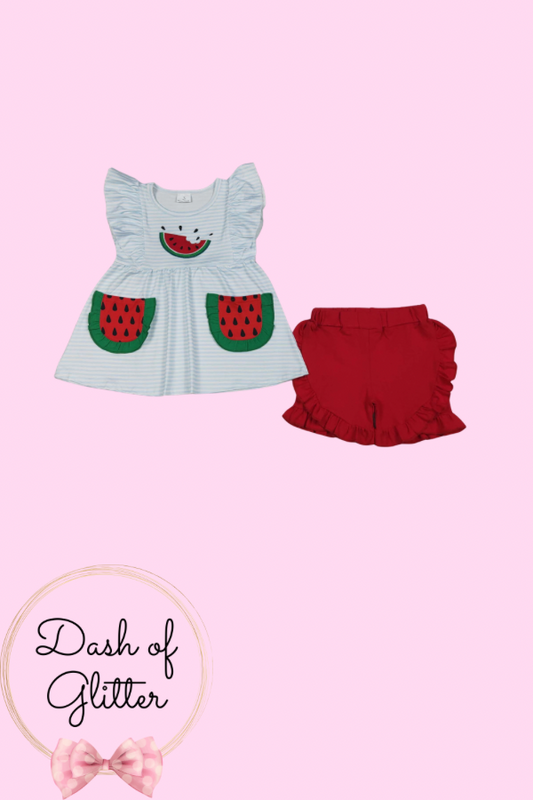 Watermelon Ruffle Short Set