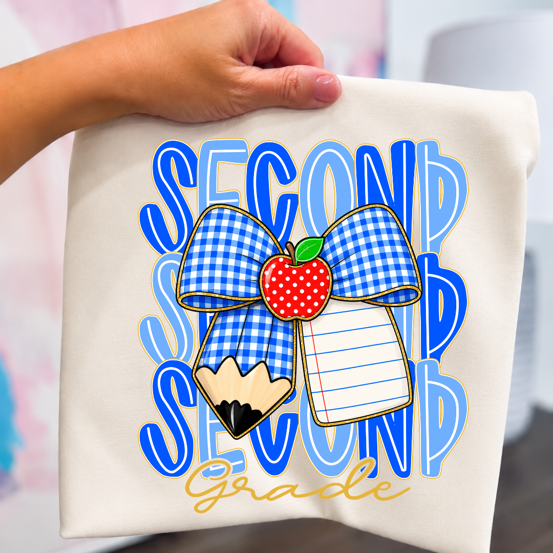 GRADE LEVEL- Blue Gingham Bow w/ personalization- LEAVE GRADE IN NOTES!