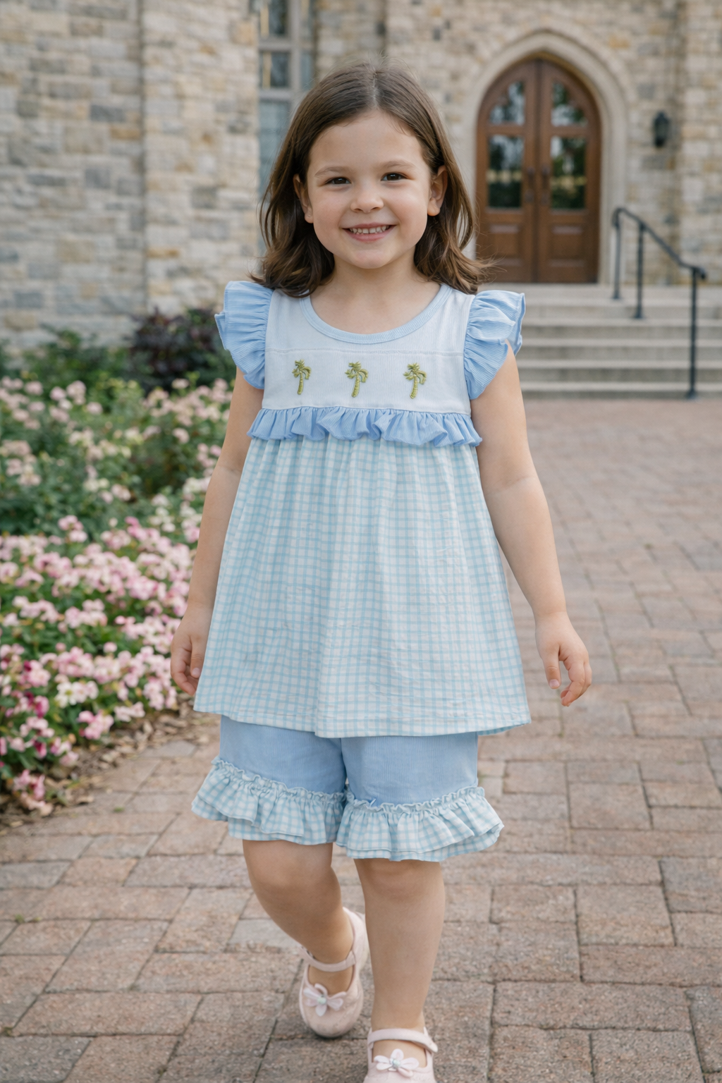 Blue Cross Ruffle Short Set