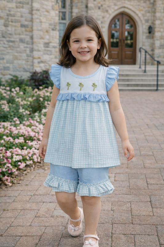 Blue Cross Ruffle Short Set
