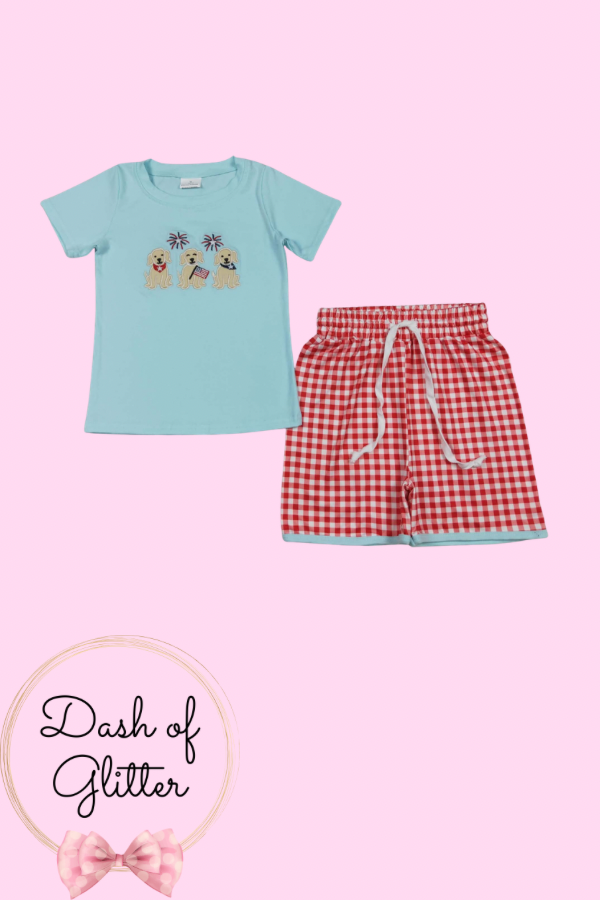 Light Blue Patriotic Dog Short Set
