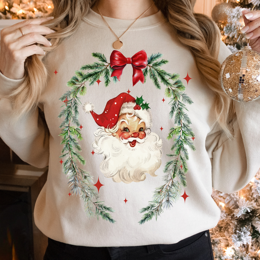 Adult-Tan Santa Wreath Sweatshirt