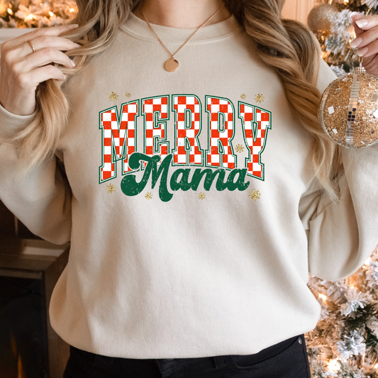 Adult- Checkered Merry Mama Sweatshirt