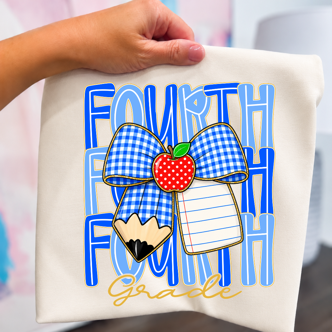 GRADE LEVEL- Blue Gingham Bow w/ personalization- LEAVE GRADE IN NOTES!
