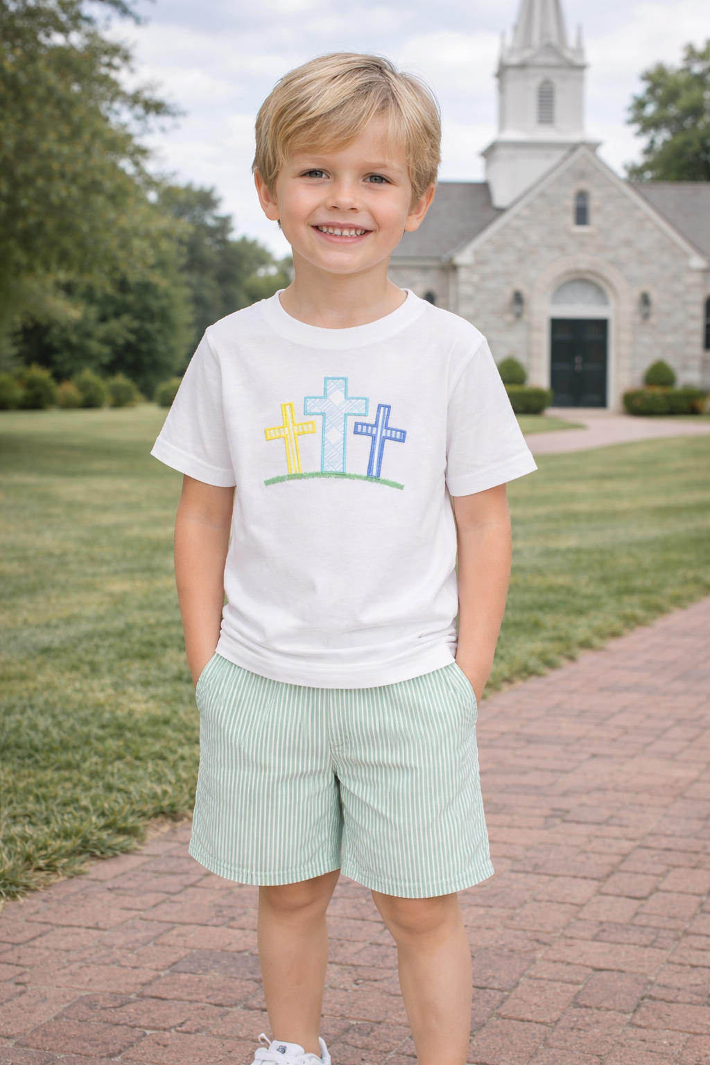 Green Gingham Cross Short Set