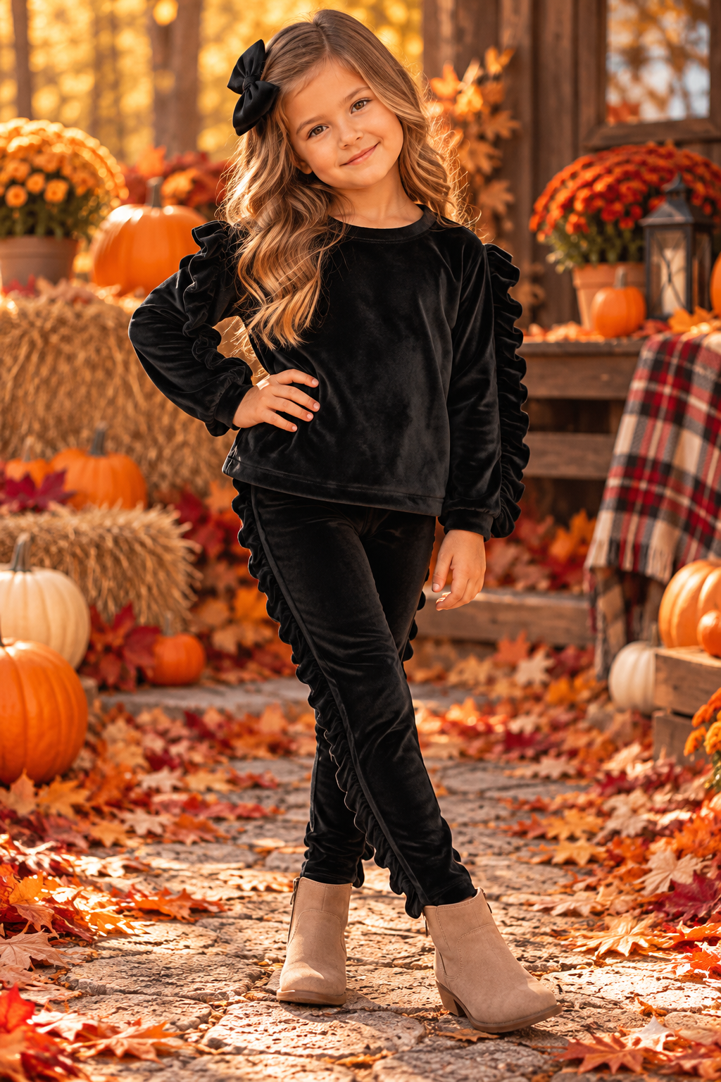 Velvet Ruffle Pant Set