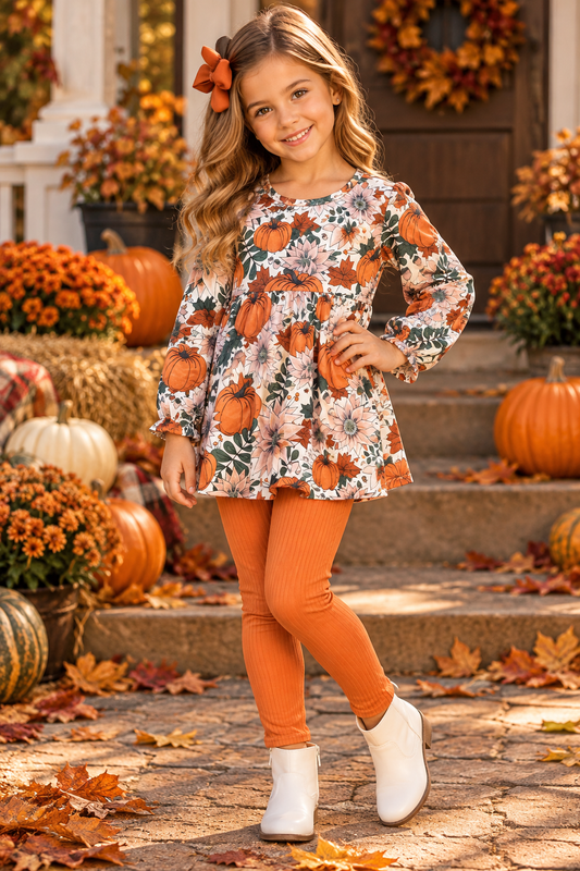 Pumpkin Floral Pant Set