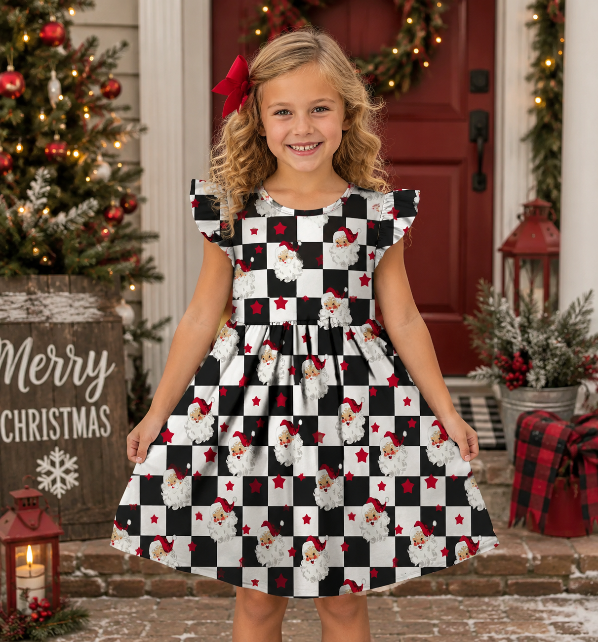 Black Checkered Santa Dress