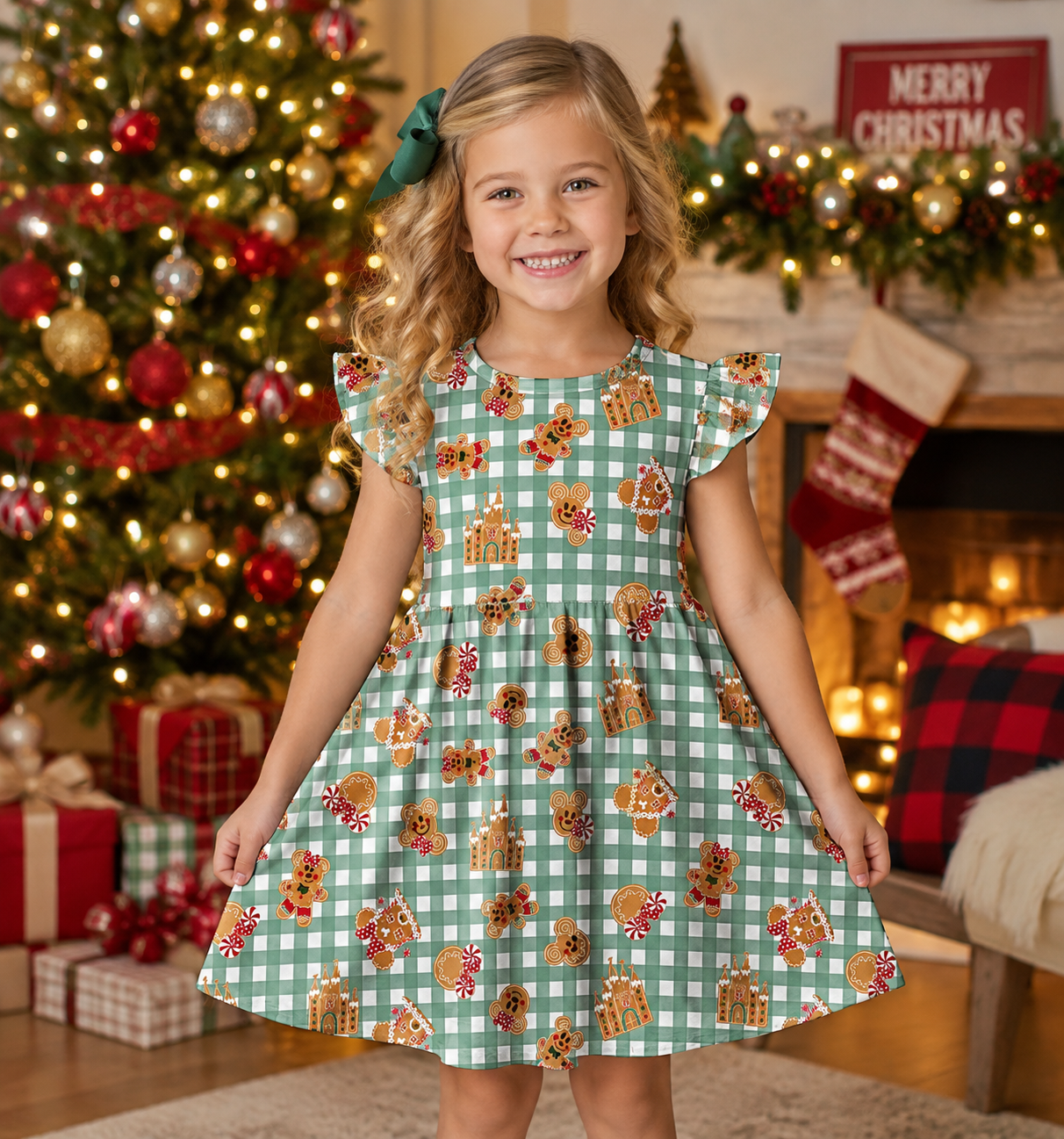 Green Gingham Gingerbread Dress