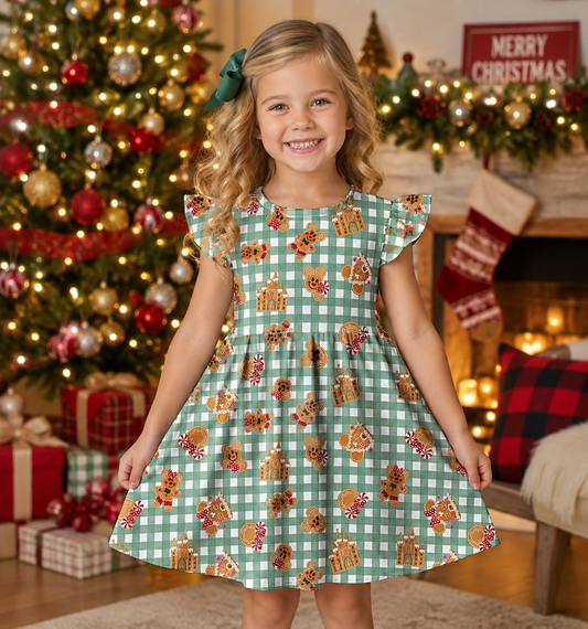 Green Gingham Gingerbread Dress