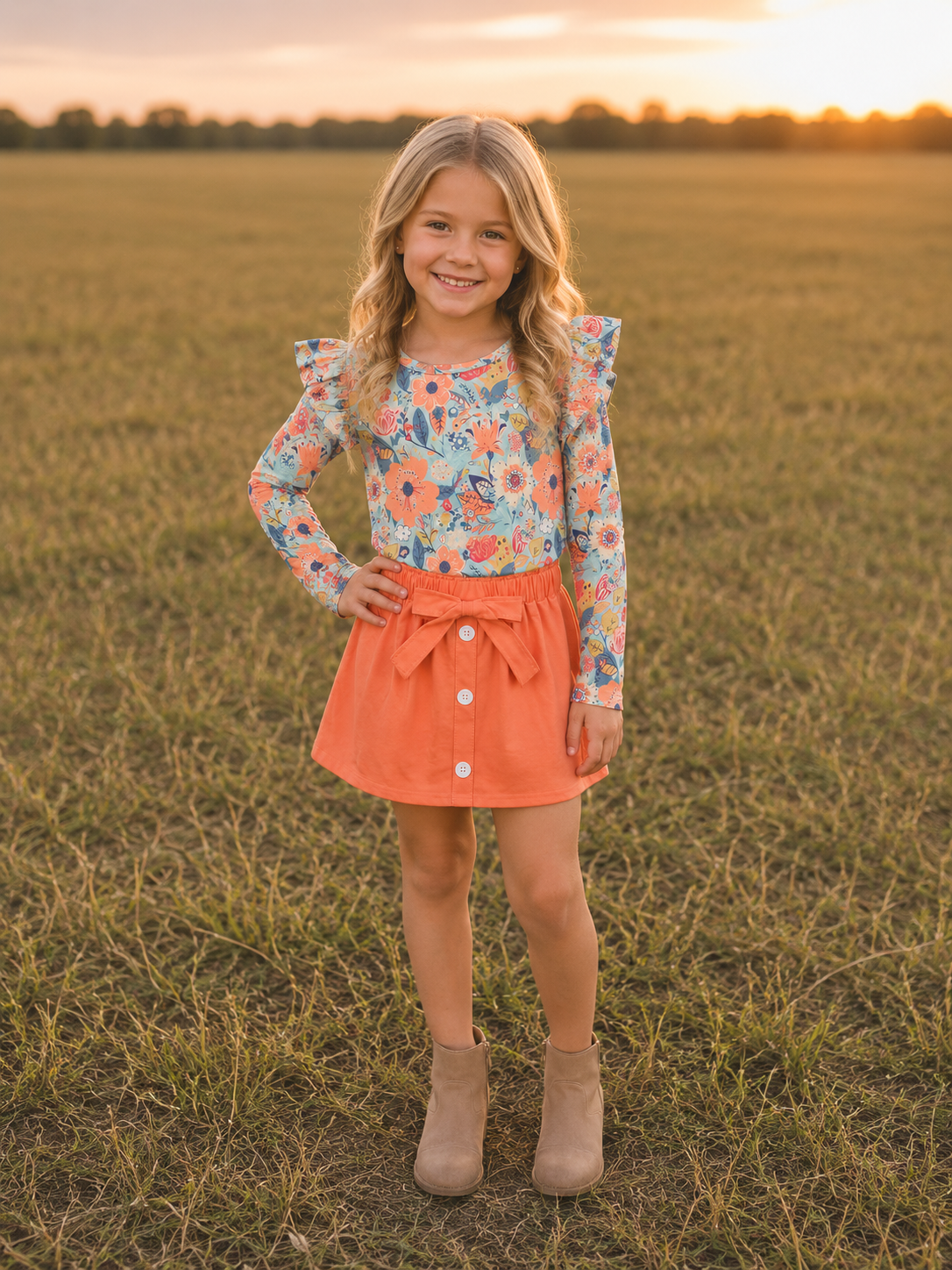 Orange Floral Skirt Set