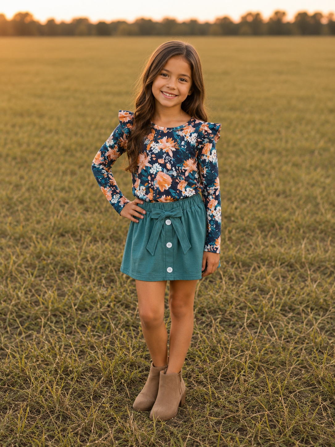Teal Floral Skirt Set