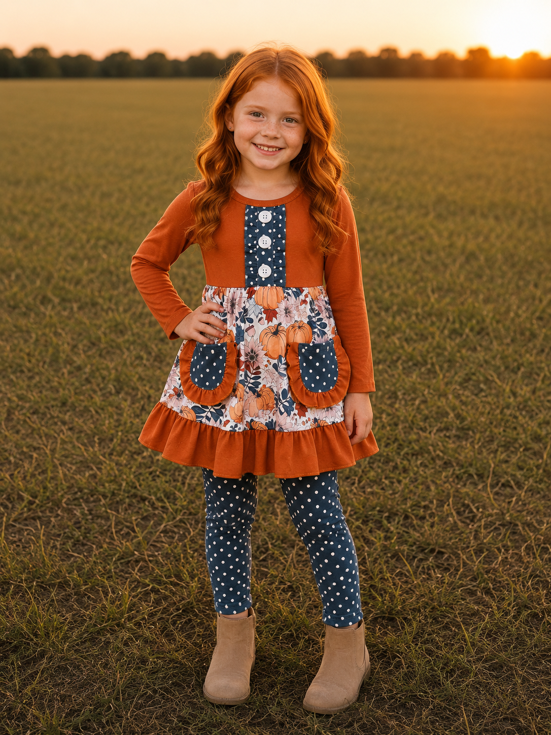 Fall Polka Dot Pumpkin Pant Set