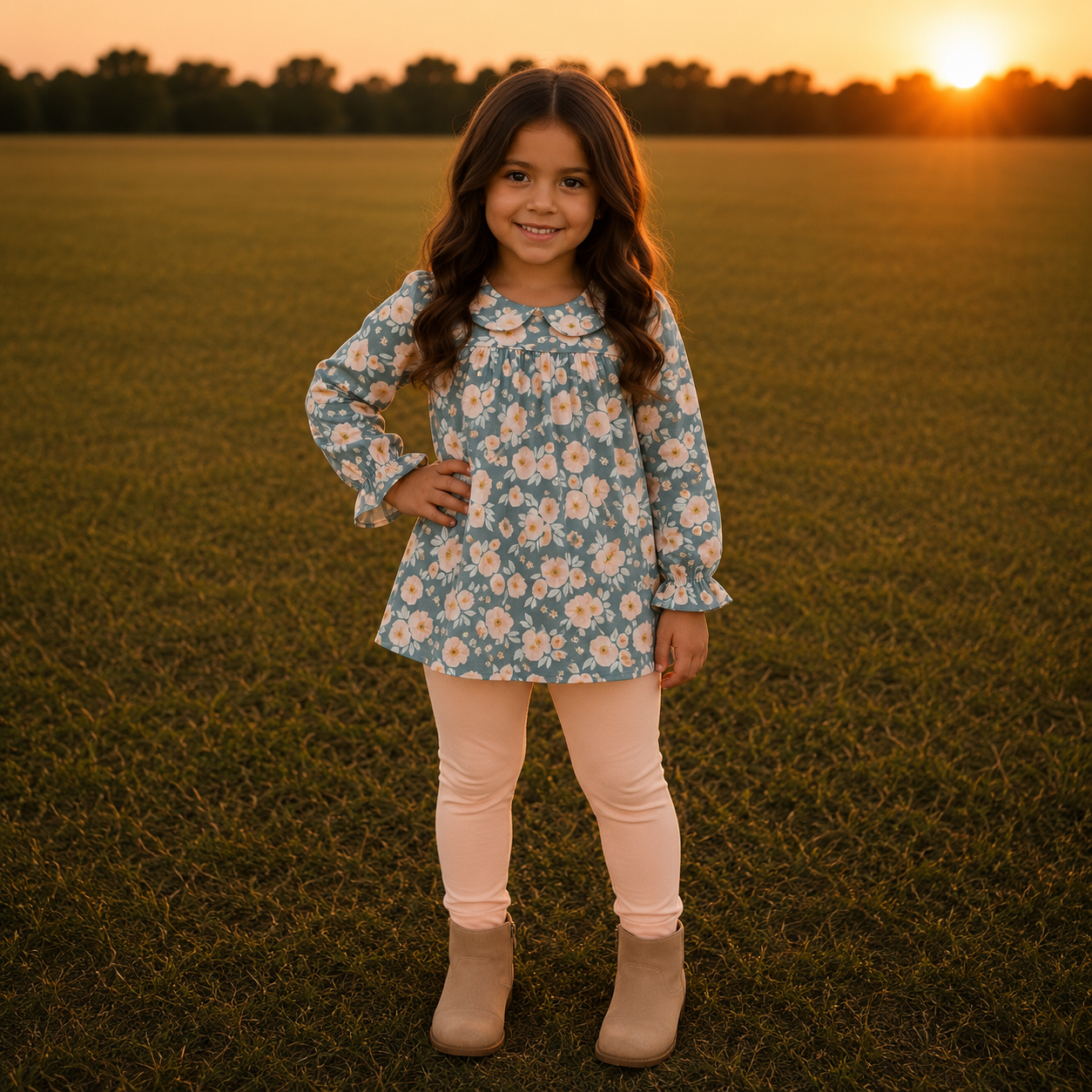 Peach Floral Pant Set