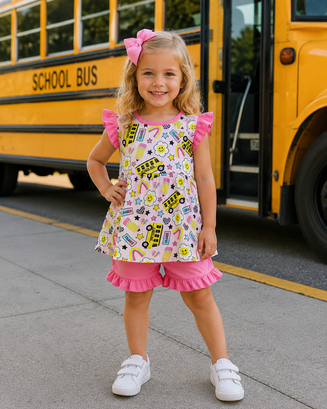 Pink & Yellow Bus Short Set