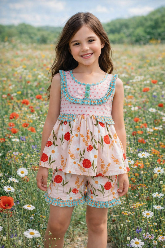 Coral & Aqua Floral Short Set