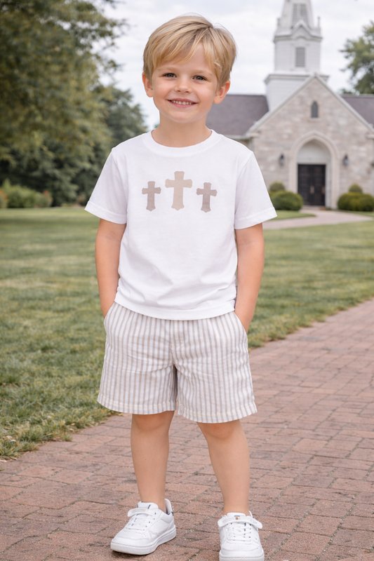 Beige Cross Short Set