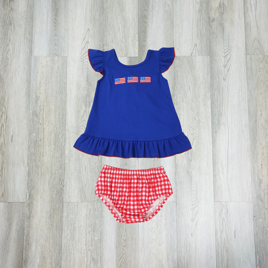 Blue & Red Gingham Flag Bummie Set