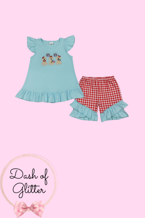 Light Blue Patriotic Dog Short Set