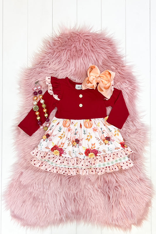 Burgundy Floral Pumpkin Dress