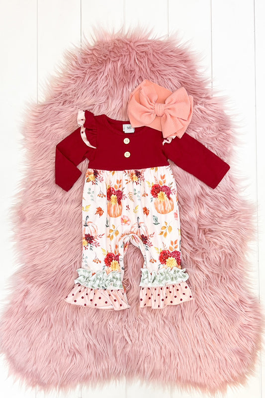 Burgundy Floral Pumpkin Romper