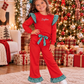 Red & Green Stripe Ruffle Pant Set