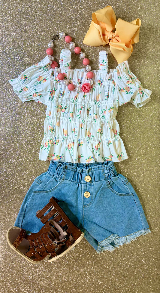 Oaklynn Floral Denim Short Set