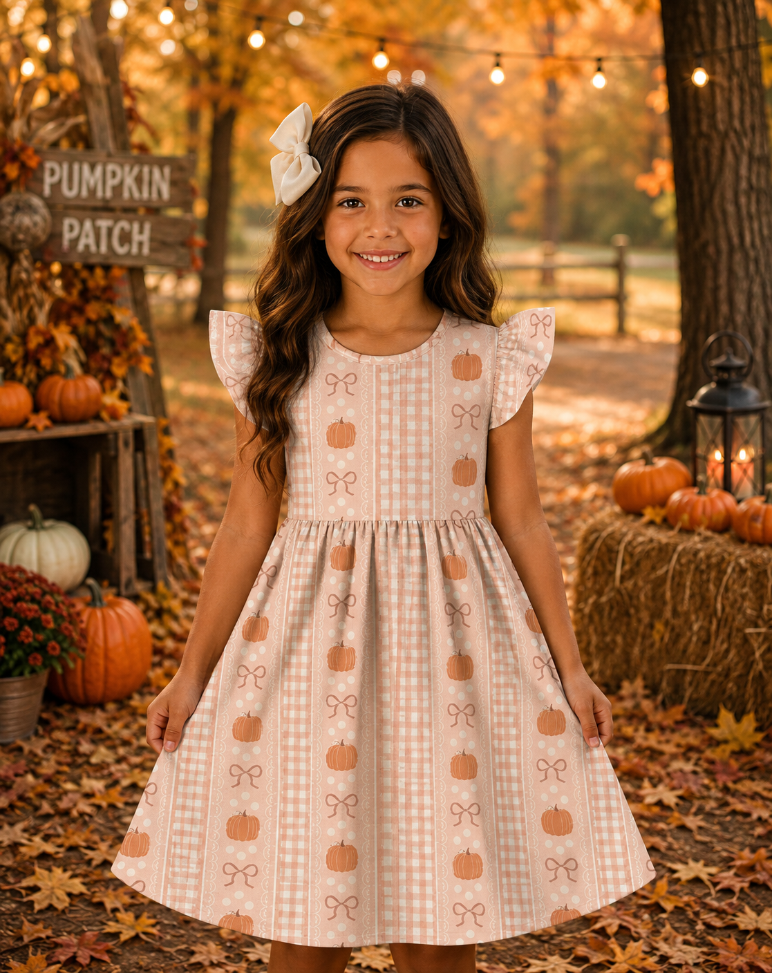 Gingham Pumpkins & Bows Dress