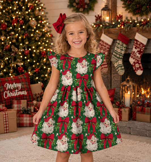 Green & Red Bow Santa Dress
