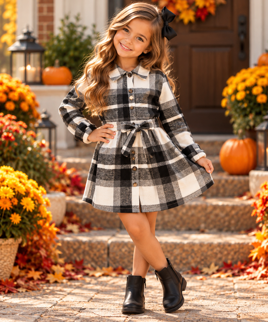 Black Plaid Shacket Dress