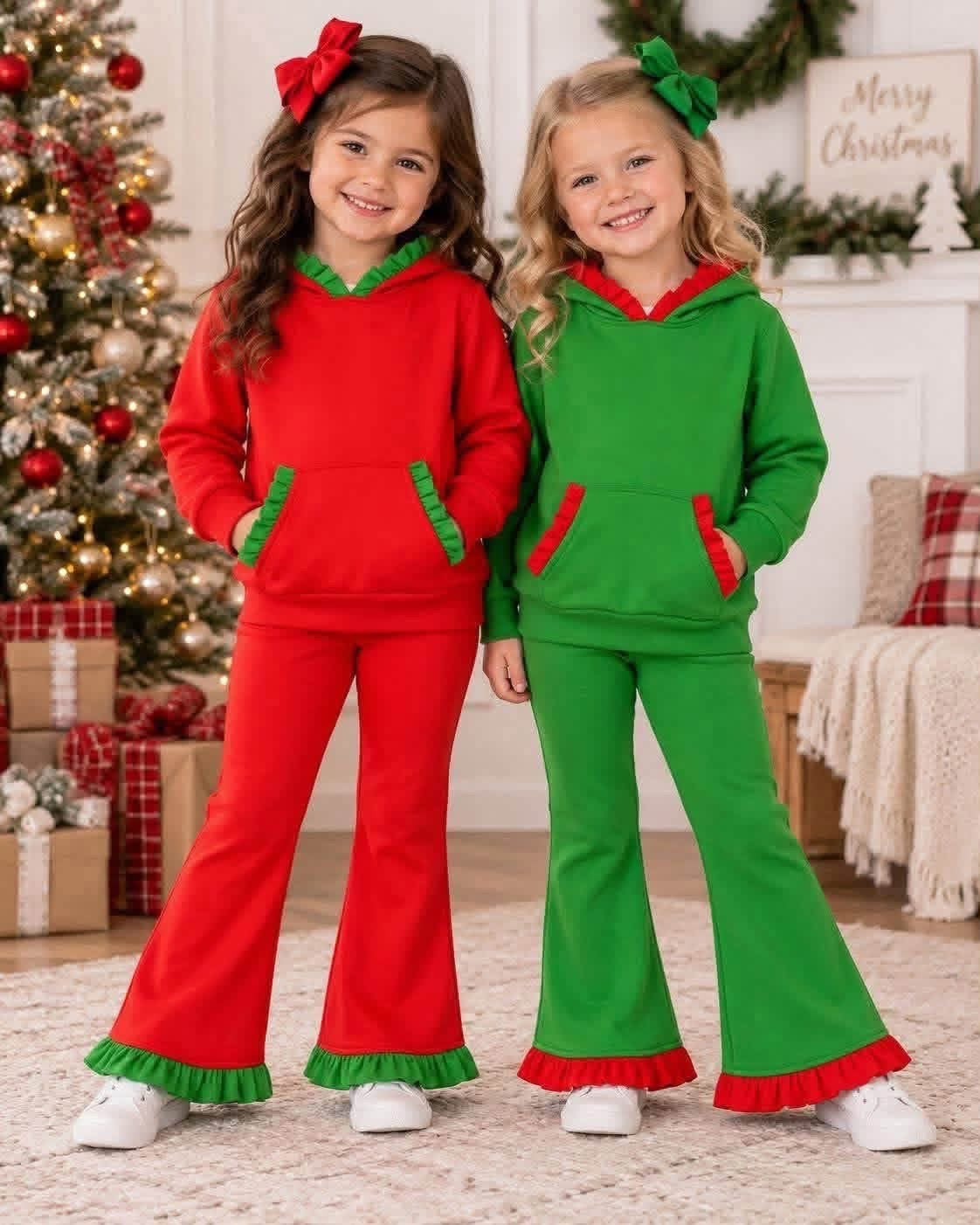Christmas Ruffle Hoodie Sets-2 COLORS