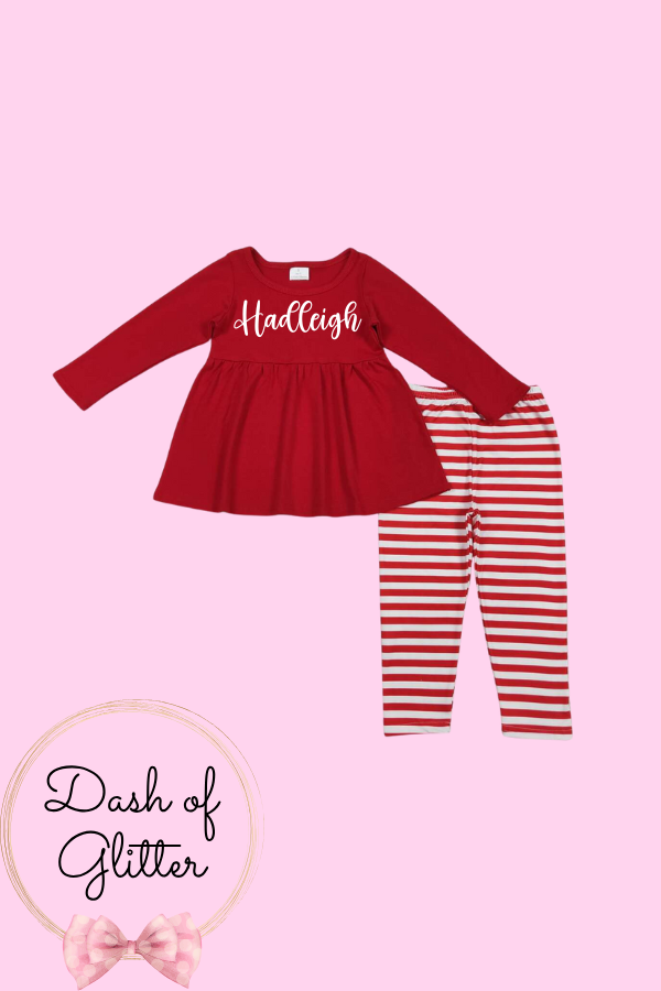 Red & White Stripe Pant Set