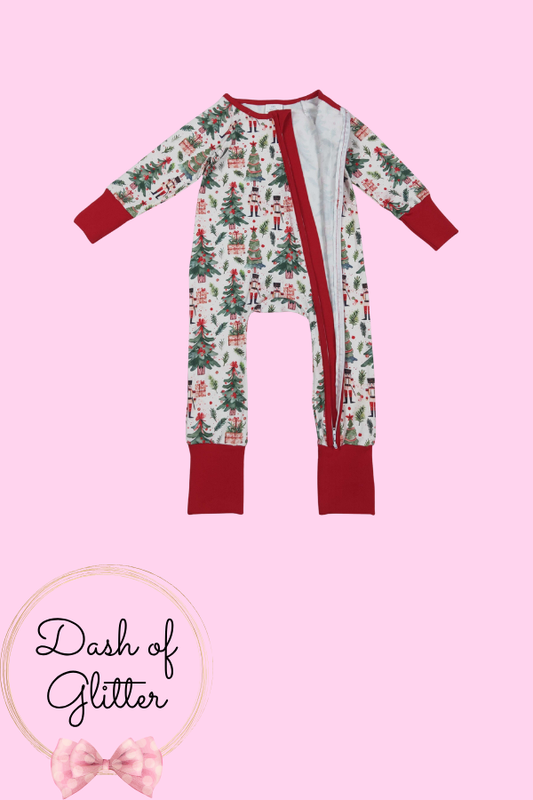Red & Green Nutcracker Zipper Jammies