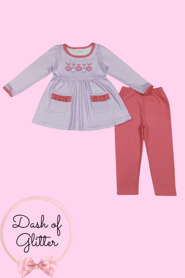 Purple & Coral Heart Pant Set
