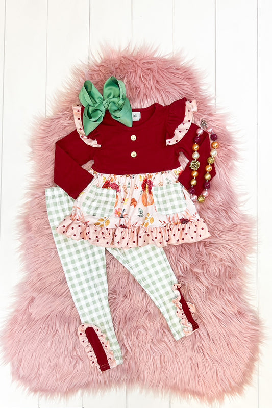 Burgundy Floral Pumpkin Pant Set