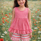 Pink Stripe Ruffle Short Set