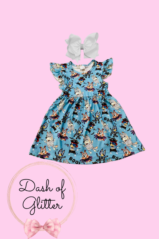 Blue Dog Boo Flutter Sleeve Dress