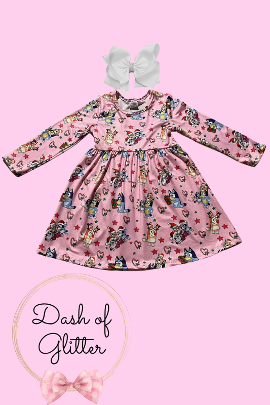Pink Blue Dog Christmas Dress