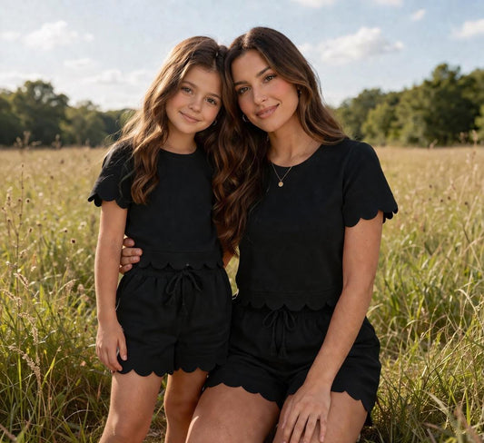 Mama & Me-Black Scallop Lounge Set