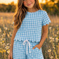 Blue Gingham Scallop Lounge Set