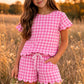 Pink Gingham Scallop Lounge Set