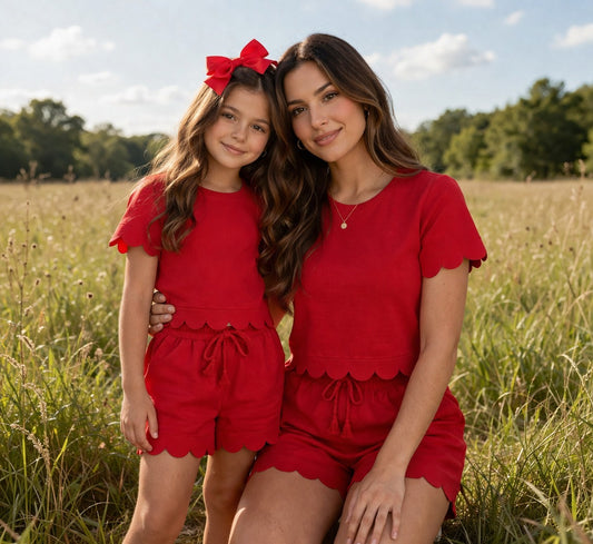 Mama & Me-Red Scallop Lounge Set